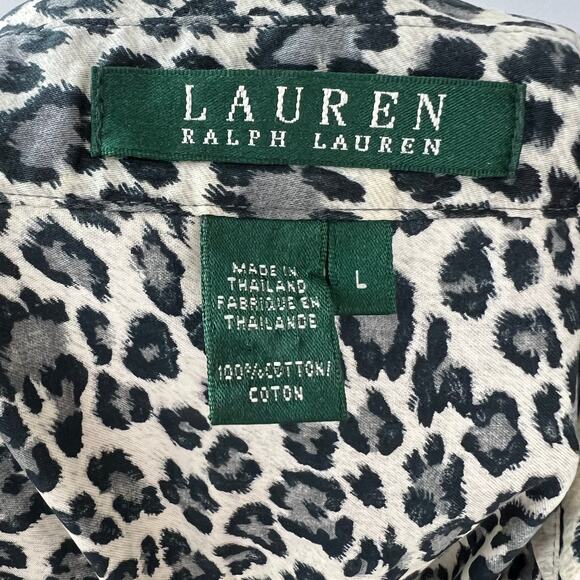 Vintage Lauren Ralph Lauren Leopard Print Cotton Button-Up Long Sleeve Shirt L - Picture 5 of 6